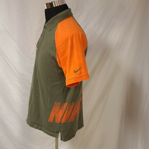 NIKE AIR Mens Medium Green Orange Short Sleeve 3 Button Spell Out Polo Shirt - Picture 11 of 12